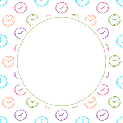 clock icon frame. doodle clock icon circle frame. hand drawn clock icon frame background. clock icon background