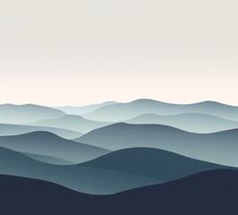 Misty Blue Mountains, Sunrise, Landscape, Serenity, Poster