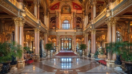 Obraz premium Opulent Palace Interior with Gilded Columns and Marble Floors