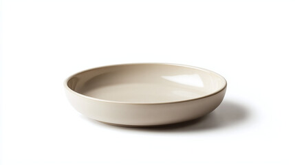 A classic ceramic dinner plate, isolated on a completely white background.