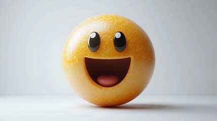 3D render of a happy emoji, bright yellow, smiling widely. Possible use in a digital design project