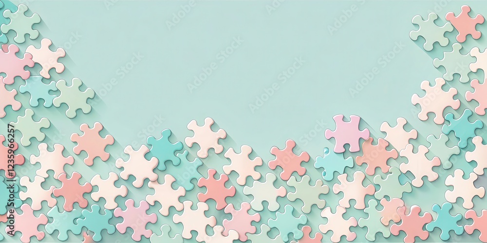 Poster pastel puzzle pieces with shadows create a visual representation of collaboration and creativity