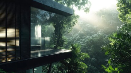 Fototapeta premium A modern building with a self-sustaining energy system and rainwater collection.
