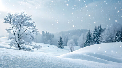 Fototapeta premium Serene Winter Landscape with Snow-Covered Trees and Soft Light