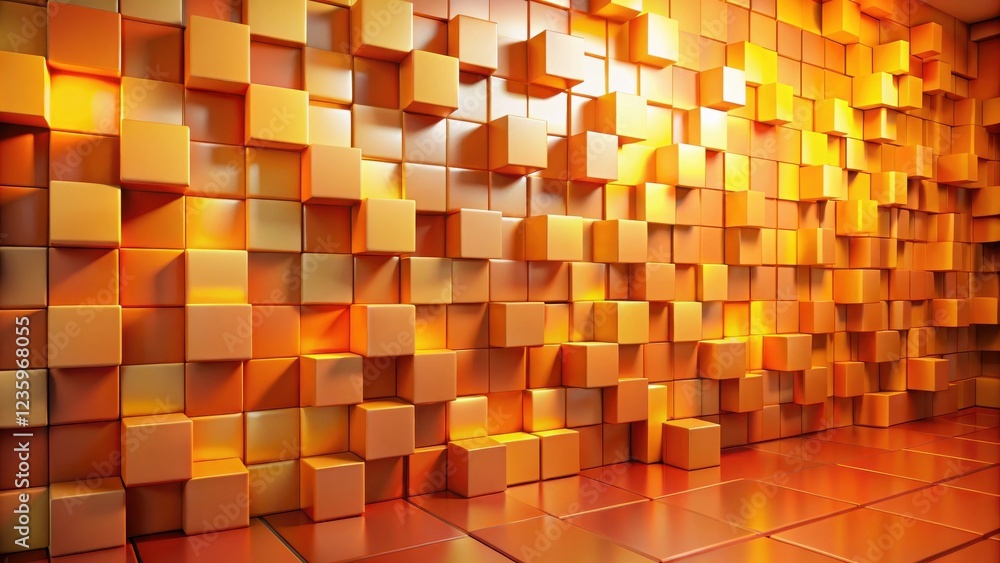 Poster A Wall of Cubes, Arranged in a 3D Grid Pattern, with a Subtle Gradient of Warm Hues from Light Yellow to Orange, Creating a Visually Appealing and Modern Aesthetic