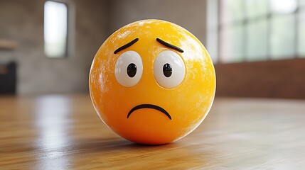 Sad emoji on wooden floor