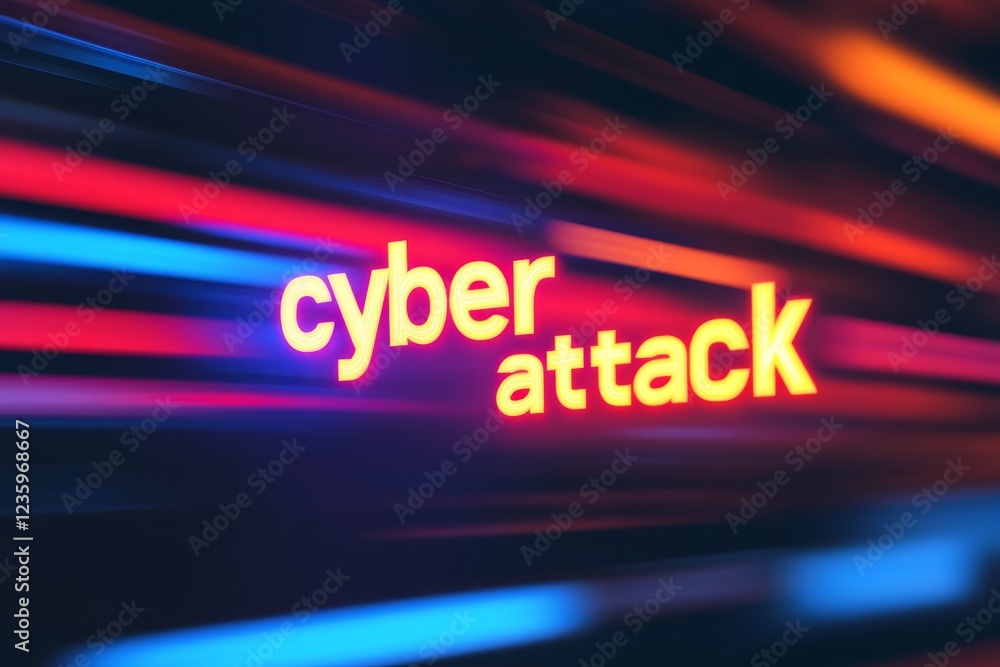 Poster cyber attack graphic showcasing vibrant colors and dynamic text in a digital context