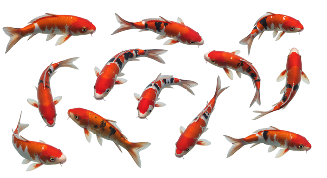 Set of koi fish isolated on transparent background
