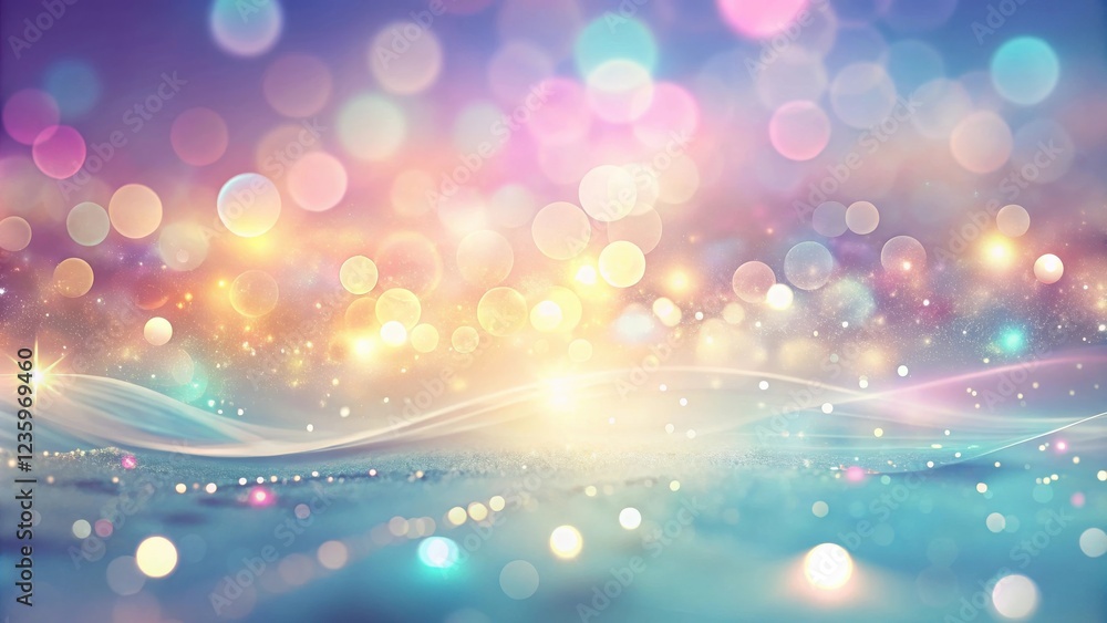 Fototapete A shimmering ethereal backdrop with a wave of light and a sparkling blue surface adorned with a cascade of bokeh and shimmering stars