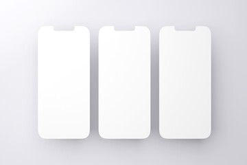 Smartphone White Screen Blank Mockup（スマートフォン白画面複数枚モックアップ ｜ グレー背景）	