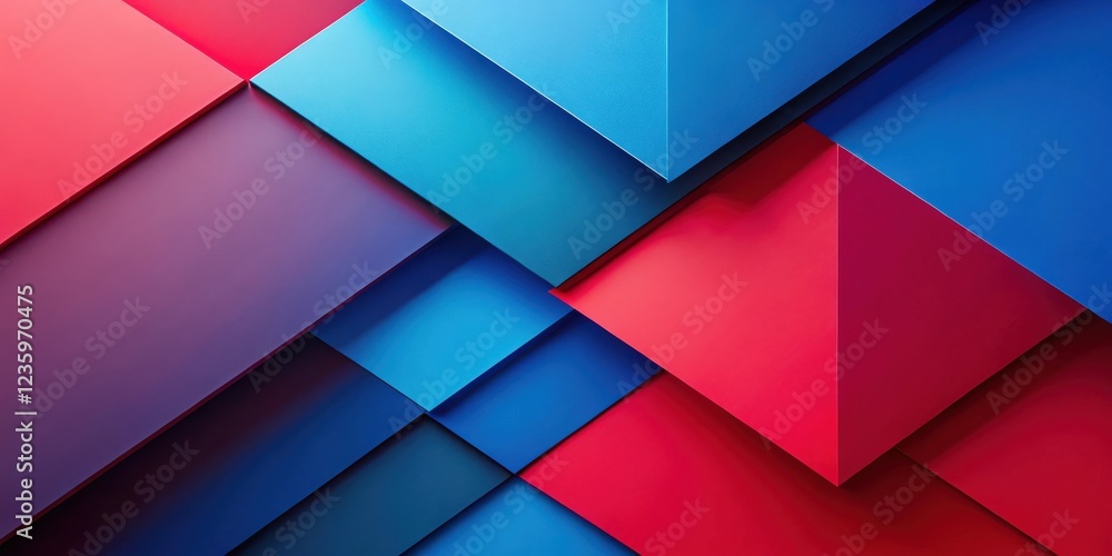 Fototapete abstract geometric pattern with overlapping triangles and squares in shades of red, blue, and purple
