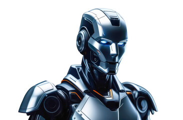 Close-up of the head of a robot with artificial intelligence. Isolation on a transparent background.