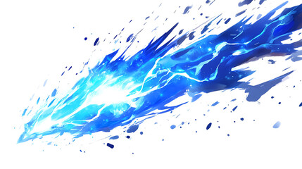 Electric blue lightning bolt illuminating on white & transparent a background.