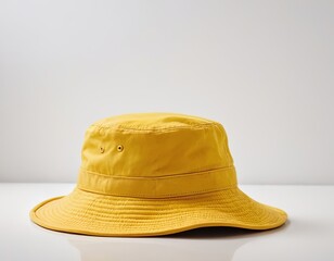 Stylish yellow bucket hat with wide brim, perfect for sunny days and casual outings.