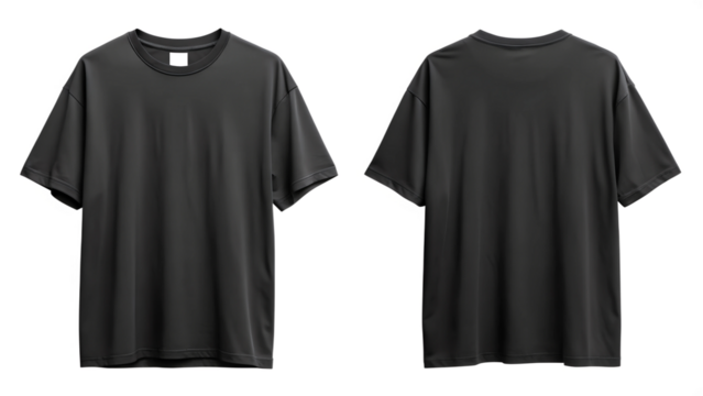over size black t-shirt, front and back isolated on a transparent background