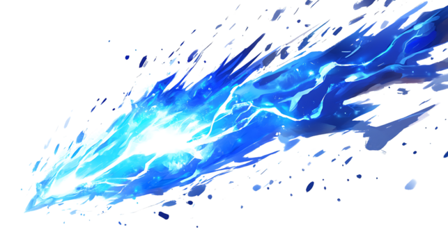 Electric blue lightning bolt illuminating on white & transparent a background.