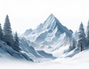  White snowy mountains landscape isolated on white