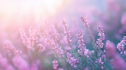 Obraz premium Pink Heather Flowers in Soft Sunlight A Serene Floral Field
