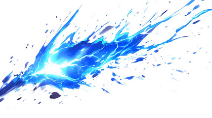 Electric blue lightning bolt illuminating on white & transparent a background.