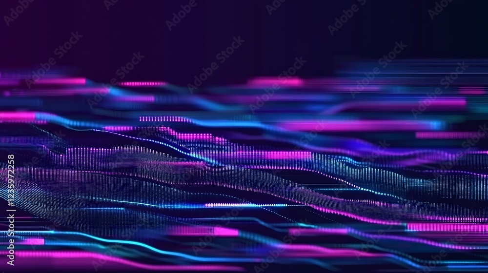 Poster abstract digital art, vibrant lines and glowing points. use for technology, future, or abstract back
