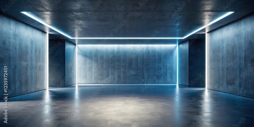Aufkleber a futuristic concrete room with neon lights illuminating a smooth and empty floor