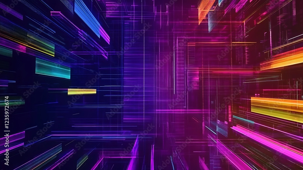 Poster abstract digital tunnel with vibrant neon lines