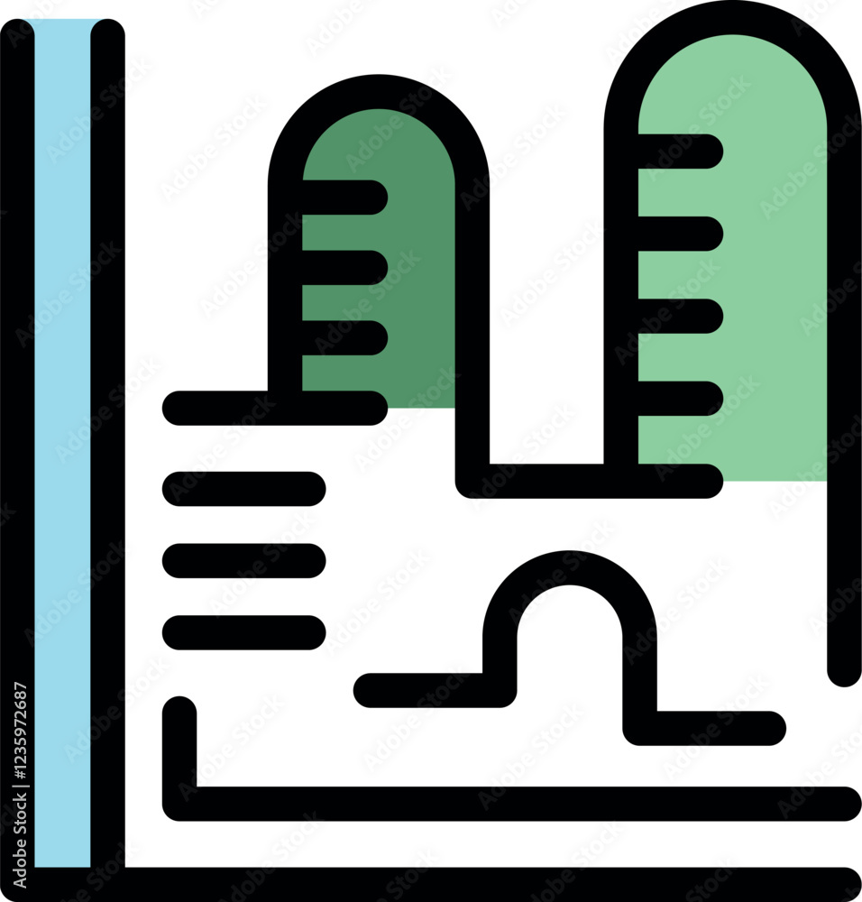 Poster architectural blueprint displaying building measurements, planning, and designated green spaces