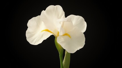 White Iris Flowers With Water Droplets On Black Background