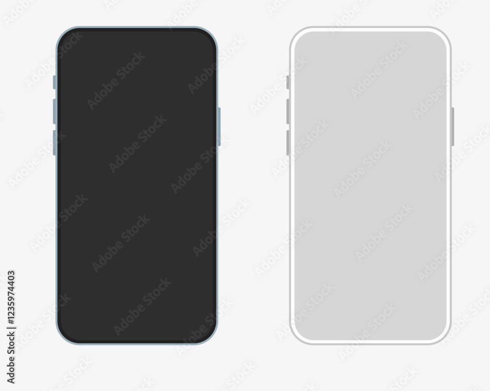 Poster mock up smartphones with black and gray screen, phone front view mockup for display your ux design o