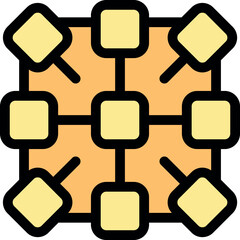 Interconnected square and round nodes forming a blockchain network, visualizing secure and decentralized data flow