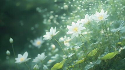 Serene White Lotus Flowers in Soft Green Light