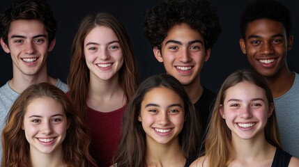 Fototapeta premium Diverse Group of Smiling Teenagers against a Dark Background