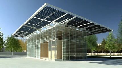 Obraz premium A transparent building with a fully integrated solar faade and smart shading.