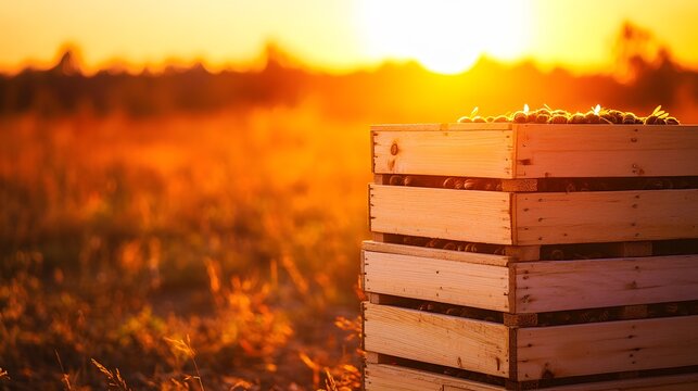 Wooden Crates Filled With Snails At Sunset