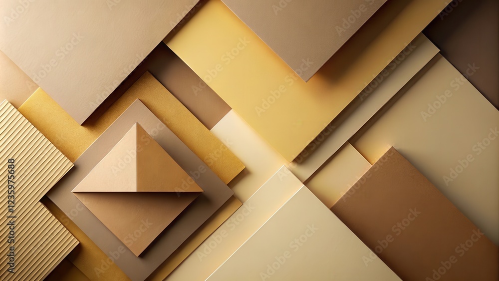 Aufkleber Geometric Abstract Pattern of Tan and Beige Paper Sheets with a Subtle Triangle