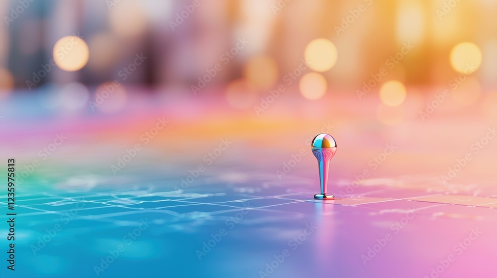 Poster icon pin location rainbow 3d rainbow pin location icon with a glossy finish, placed on a colorful ma