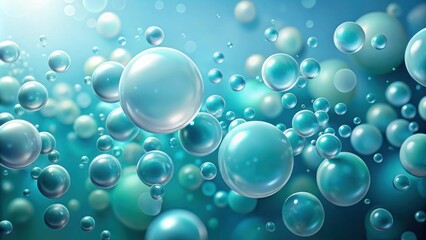 Obraz premium Abstract blue orbs floating in a soft, light blue background, creating a mesmerizing and ethereal visual experience.