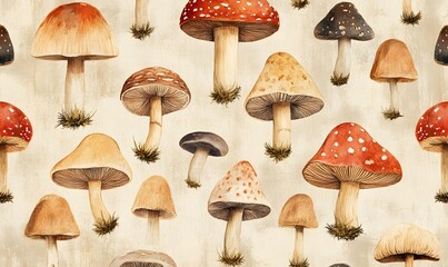 mushroom pattern antique style, Generative AI