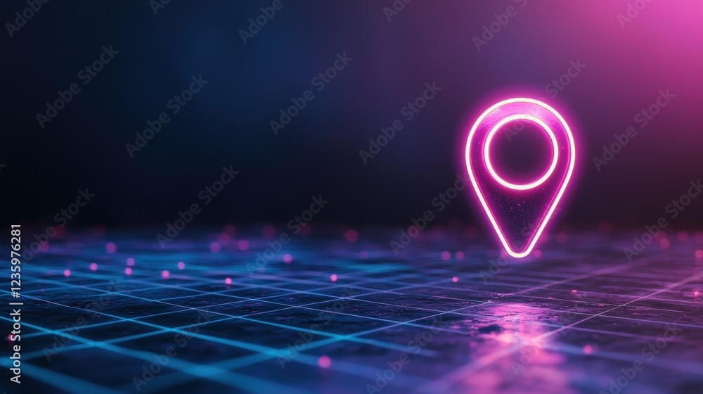 Leinwandbilder icon pin location futuristic minimalist pin icon with a glowing neon outline, placed on a dark backg