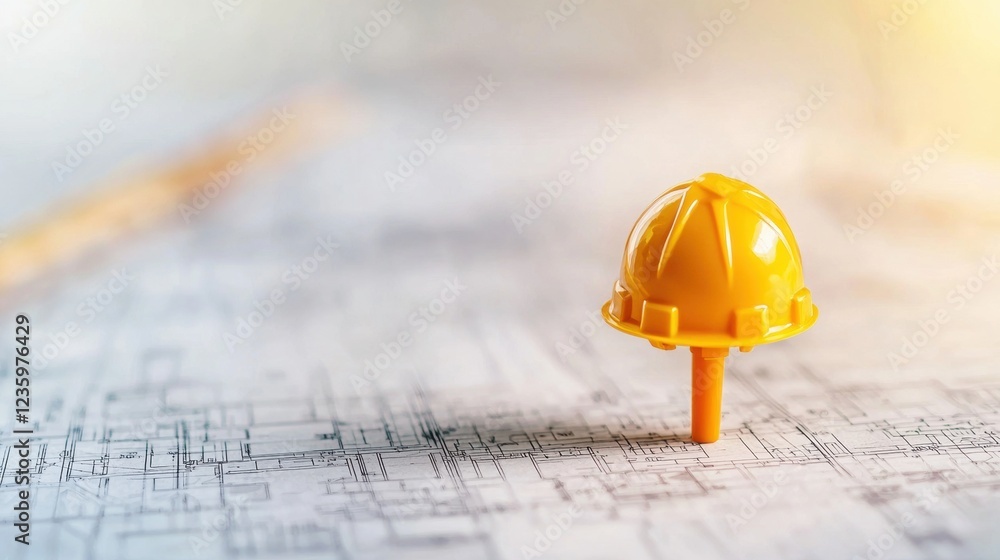 Poster icon pin location industry pin location icon with a construction worker silhouette, placed on a blue