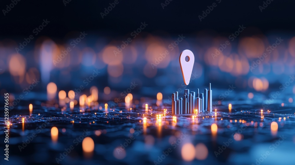 Poster icon pin location industry pin location icon with a factory silhouette, placed on a map with transpo