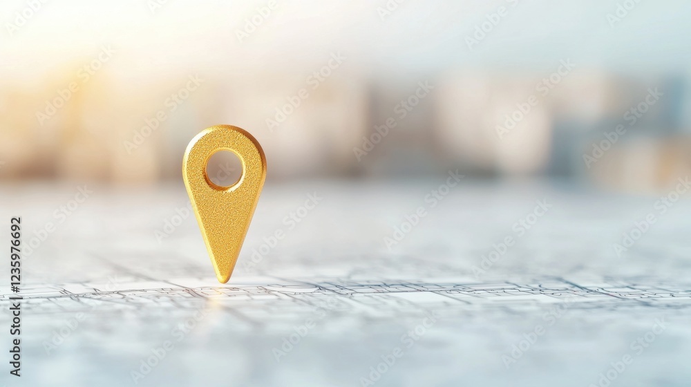 Poster icon pin location gold minimalist gold pin icon with a subtle shimmer, placed on a map with luxury r