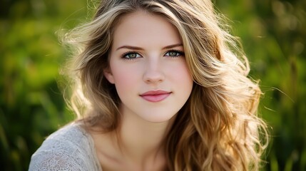 Naklejka premium pretty blonde hair woman portrait with relax and happy optimistic