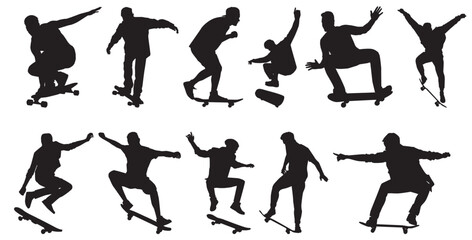 collection skateboard silhouette on isolated white background