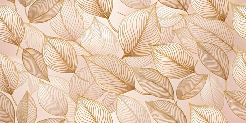 Fototapeta premium A delicate pattern of intricate golden leaves on a blush pink background, creating a beautiful and elegant design.