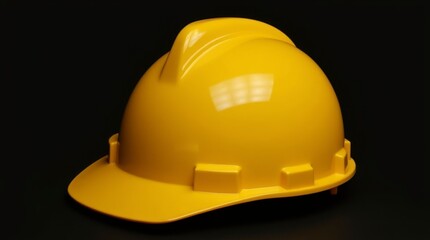 image features a bright yellow hard hat on a dark background. The hard hat's smooth surface and contours are prominently displayed, creating a strong visual focus on the safety equipment.