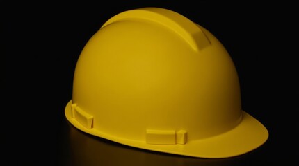 image showcases a bright yellow hard hat positioned against a black background. The hard hat's smooth and rounded design is emphasized, highlighting its purpose and functionality.