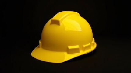 Bright Yellow Hard Hat: Symbol of Safety. Professional Yellow Helmet for Construction Work. Vibrant Hard Hat Against Dark Background.