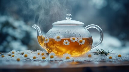 Warm Chamomile Tea on a Snowy Winter Day