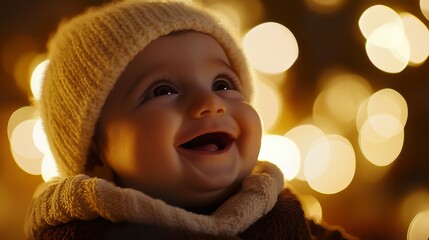 A smiling baby radiates joy, capturing the essence of innocence and warmth in a tender moment.
